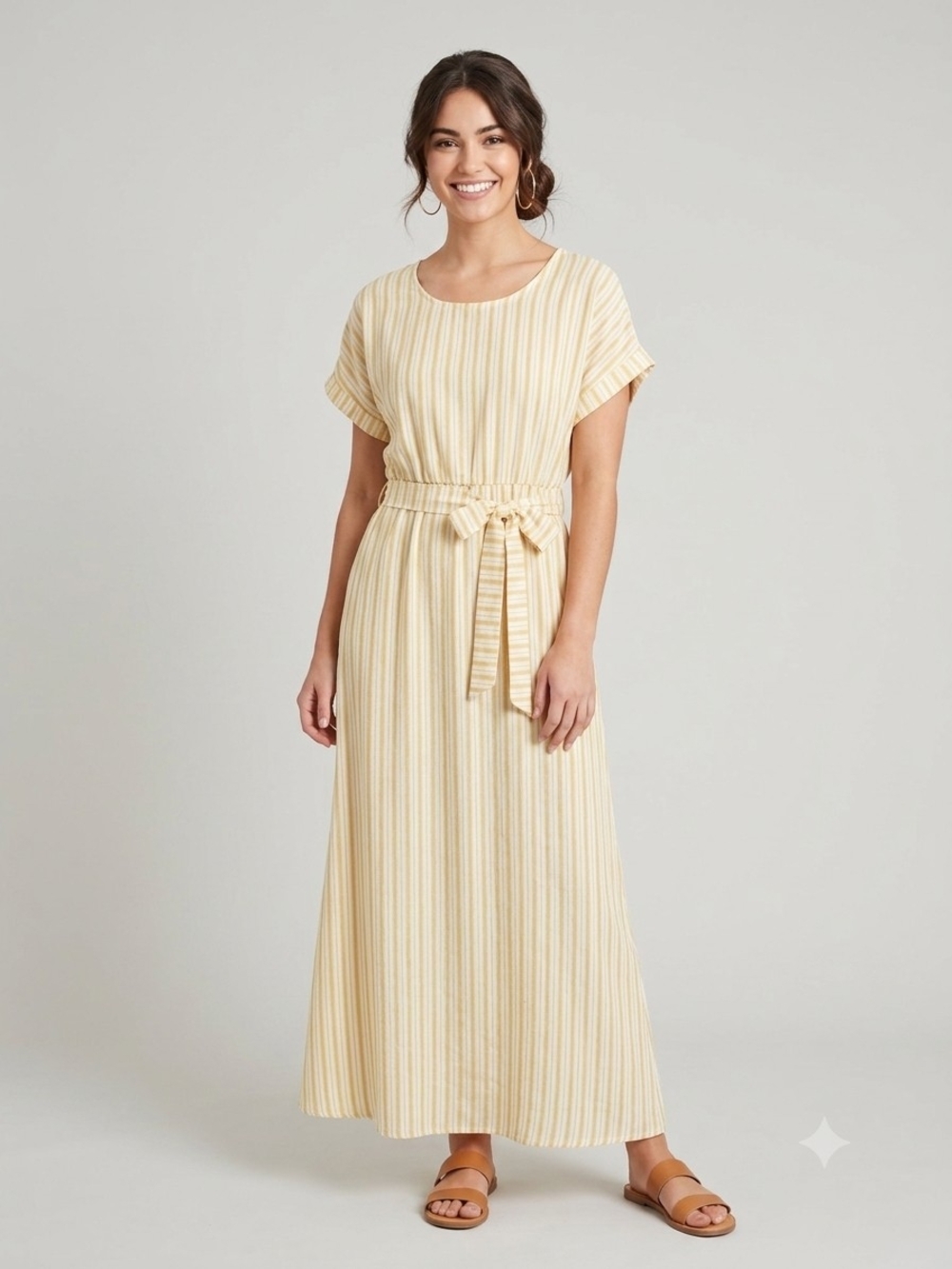 Striped Tie-Waist Maxi Dress in Light Yellow